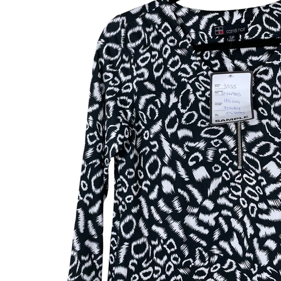 NWT Carrè Noir Quarter-Zip Pull-Over Cheetah Black White Spandex 3/4-Sleeve S/P - Picture 5 of 16